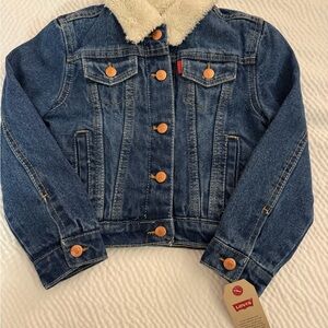 Levi's Girls Dark Blue Sherpa-Lined Denim Jacket